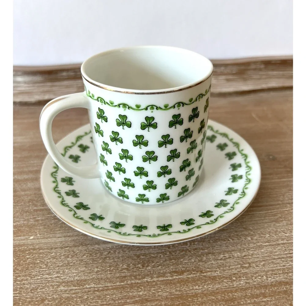 Parma AAI Irish Shamrocks Clovers Cup/Saucer‎ Set With Gold Trim Japan A-1163